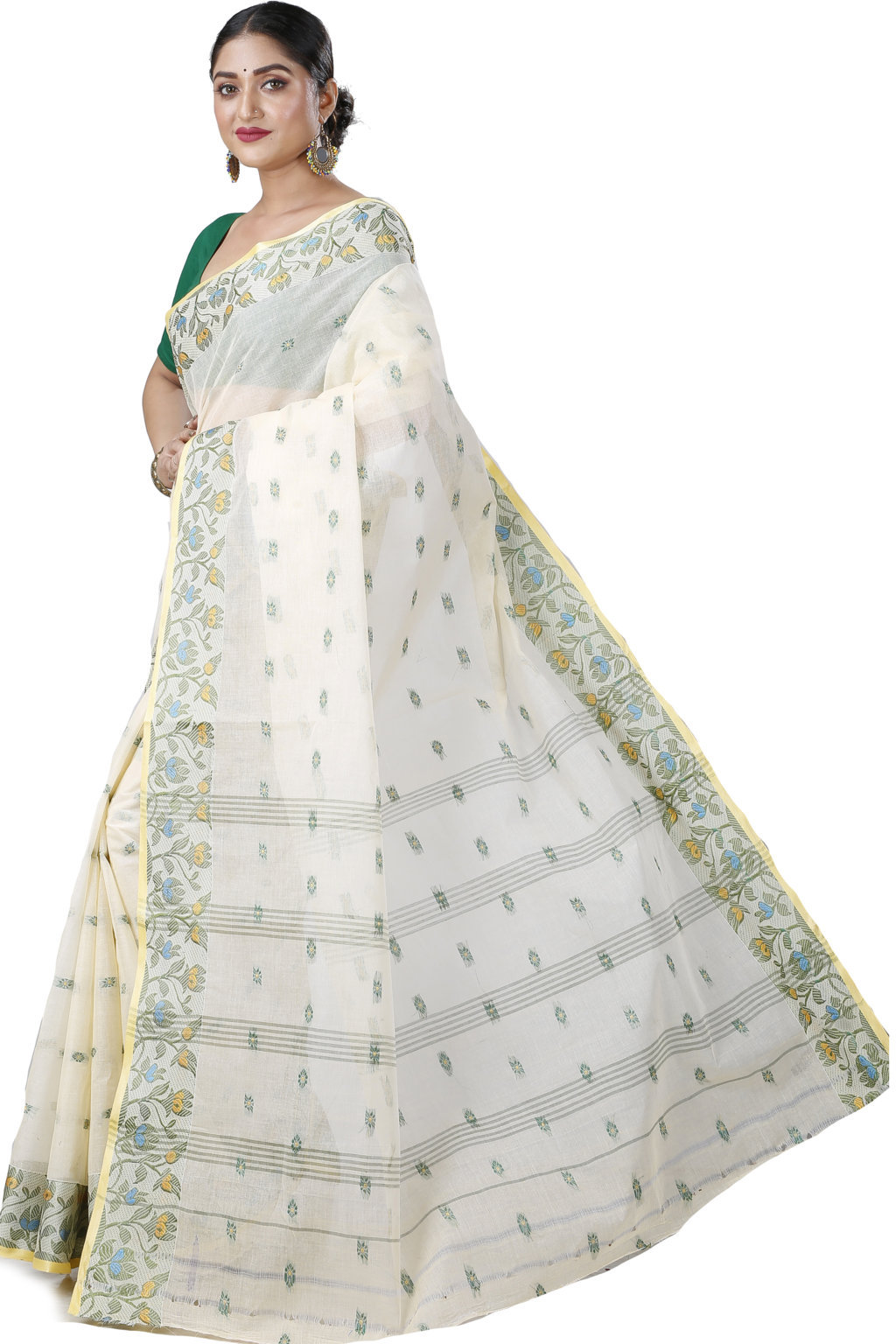 White Pure Cotton Gopika Tant Saree (1056)